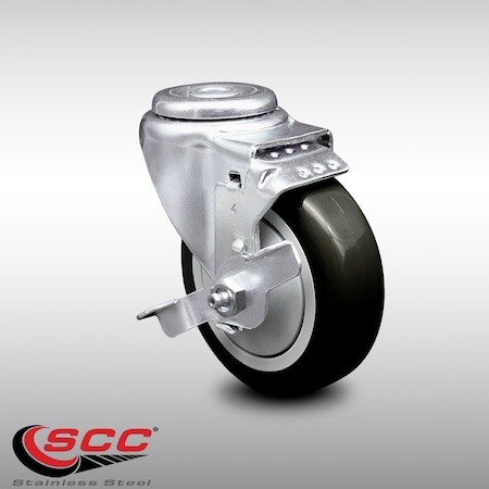 Service Caster 4 Inch SS Black Polyurethane Wheel Swivel Bolt Hole Caster with Brake SCC SCC-SSBH20S414-PPUB-BLK-TLB